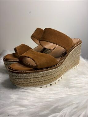 SAM EDELMAN Brown Suede Espadrille Platform Wedge Sandals SIZE 9